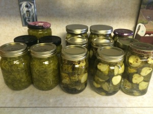 Jars of relish and sweet pickles